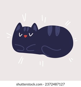 Cartoon vector illustration of cute sleeping black cat
