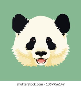 Cartoon vector illustration. Cute smiling giant panda face. Black and white asian bear. Print, mask, poster design.