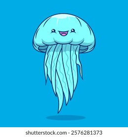 Cartoon vector illustration of cute smiling jellyfish