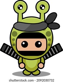 cartoon vector illustration of cute snail animal mascot costume character in ninja dress