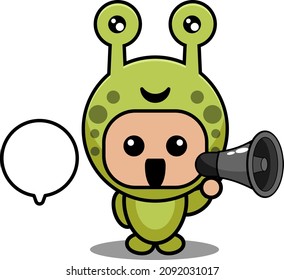 cartoon vector illustration of cute snail animal mascot costume character holding a megaphone