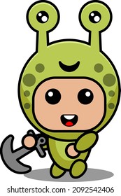 cartoon vector illustration of cute snail animal mascot costume character throwing anchor