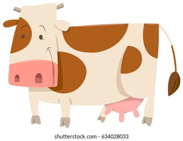 Cartoon Vector Illustration of Cute Spotted Cow Farm Animal Character