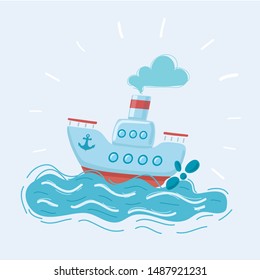 Cartoon Vector Illustration Cute Steamship On Stock Vector (royalty 