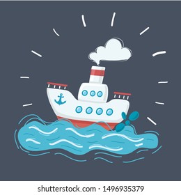 Cartoon Vector Illustration Cute Steamship On Stock Vector (Royalty ...