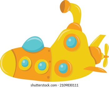 A cartoon vector illustration of cute submarine.