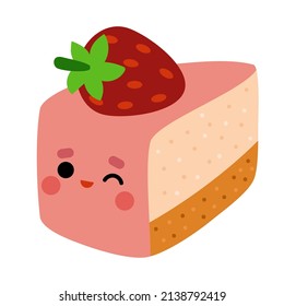 Cartoon vector illustration, cute sweet character, Cartoon illustration strawberry cake