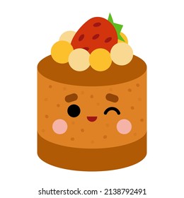 Cartoon vector illustration, cute sweet character, Cartoon illustration cake and two strawberries