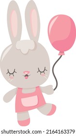 Ein Cartoon, Vektorgrafik eines süßen Hasen, der einen rosa Ballon hält.