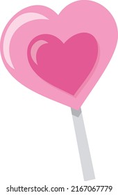 A cartoon vector illustration of a cute sweet heart shaped lollipop.