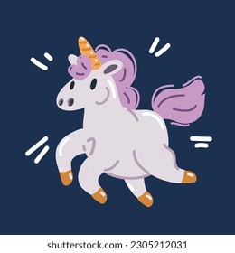 Cartoon vector illustration of Cute sweet pony unicorn. Fairy character, cute, animals, horse over dark background