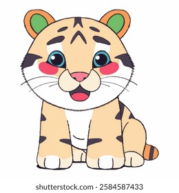 Cartoon Vector Illustration of a cute Tiger with vibrant color and Isolated on a White Background