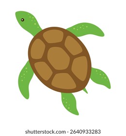 cartoon vector illustration of cute turtle isolated on white background, sea animal in flat style