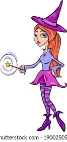 Cartoon Vector Illustration of Cute Witch or Fairy Fantasy Character with Magic Wand