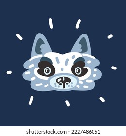 Dibujo vectorial de dibujos animados de la cara del lobo lindo sobre el fondo oscuro