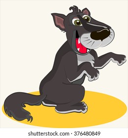 Cartoon vector Illustration of cute wolf with happy face.