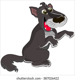 Cartoon vector Illustration of cute wolf with happy face. Isolated.