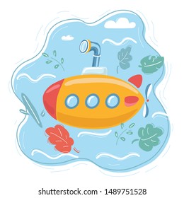 Cartoon vector illustration of cute Yellow Submarine undersea
