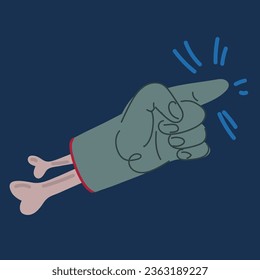 Cartoon vector illustration of Cute Zombie character hands: pointing finger, thumbs up over dark background