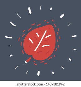Cartoon vector illustration of cuteherbal autumn red leaves hand drawn sketch on dark backgroun.