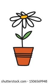 Cartoon vector illustration of daisy in pot