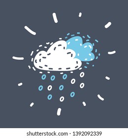 Cartoon vector illustration of dark cloud with snow isolated on dark background. Funny hand drawn picture. Object on isolated.