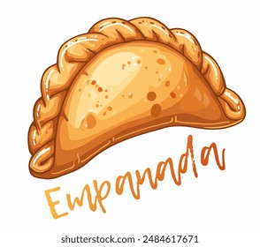 Ilustración vectorial de dibujos animados de una deliciosa empanada aislada sobre fondo blanco. Delicioso ícono de Vector de una empanada de diseño plano, un popular pastel frito con rellenos salados. Una comida tradicional 