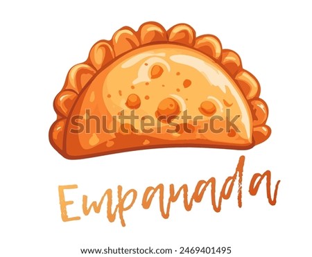 Cartoon vector illustration of a delicious empanada isolated on white background. Cheburek vector icon of a flat design empanada, a popular fried pastry with savory fillings. A traditional meal 