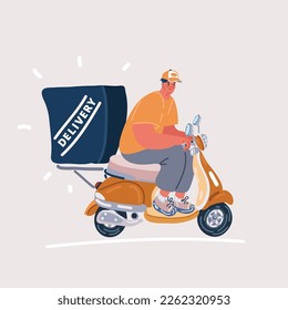 Cartoon vector illustration of Delivery man drive on scooter.