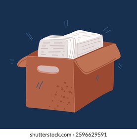 Cartoon vector illustration of delivery packaging open Cardboard box over dark background