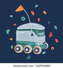 Cartoon vector illustration of delivery robots. Cyber-couriers are already cruising the sidewalks Modern delivery concept over dark background