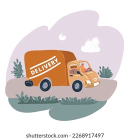 Cartoon vector illustration of Delivery Track service. Truck shipping. Global online navigation. Delivery tracking