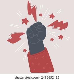 Cartoon vector illustration of Demonstration, revolution, protest raised arm fist with Fight for Your Rights caption. Black arm