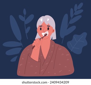Cartoon vector illustration of Dental care concept. A girl cleaning tooth over dark backround