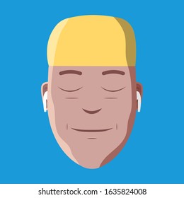 Cartoon vector illustration design. Character for your project. Smiling boy with headphones. Male listening music.