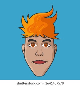 Cartoon vector illustration design. Character for your project. The woman with orange hair and red lips. Portrait of attractive smiling female.