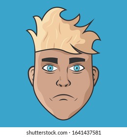 Cartoon vector illustration design. Character for your project. The man with blond hair. Portrait of sad guy.