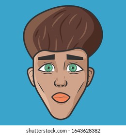 Cartoon vector illustration design. Character for your project. The woman with brown hair. Portrait of attractive female.