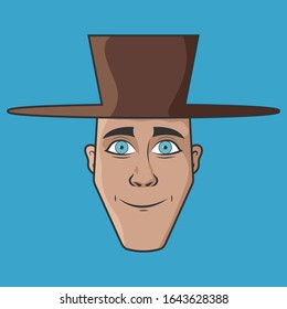 Cartoon vector illustration design. Character for your project. The man in the brown hat. Portrait of smiling man.
