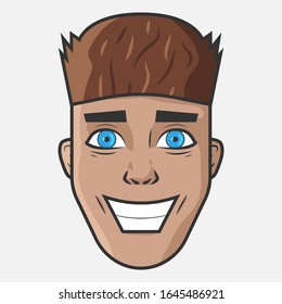 Cartoon vector illustration design. Character for your project. The man with brown hair. Portrait of smiling man.