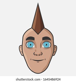 Cartoon vector illustration design. Character for your project. The man with Mohawk. Portrait of smiling man.