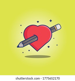 cartoon vector illustration design of a heart-piercing pencil