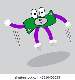 cartoon vector illustration design of money jumping. depicting the rising value of the dollar. simple vector design