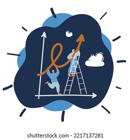 Ilustración vectorial de dibujos animados del desarrollo, crecimiento del mercado de valores, concepto de crecimiento positivo. Flecha de desarrollo que significa éxito en los negocios. Soporte técnico para el crecimiento de negocios en un entorno oscuro