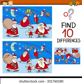 Cartoon Vector Illustration of Differences Kindergarten Task for Children with Christmas Characters