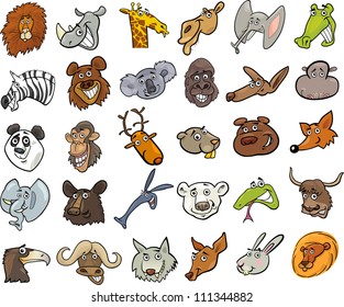 Cartoon Vector Illustration of Different Funny Wild Animals Heads Huge Set