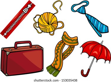 Cartoon Vector Illustration of Different Household Objects and Clothing or Accessories Clip Art Set