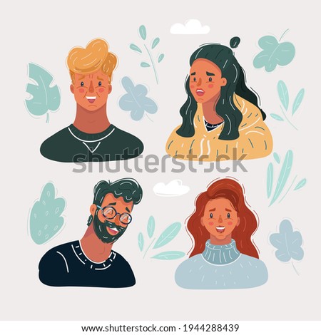 Cartoon vector illustration different people faces on white background. Chating, video call, and avatar of man and woman on white.