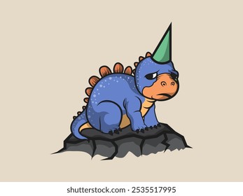 cartoon vector illustration of a dinosaur on a rock
