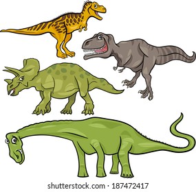 Cartoon Vector Illustration of Dinosaurs Prehistoric Reptiles Characters Set